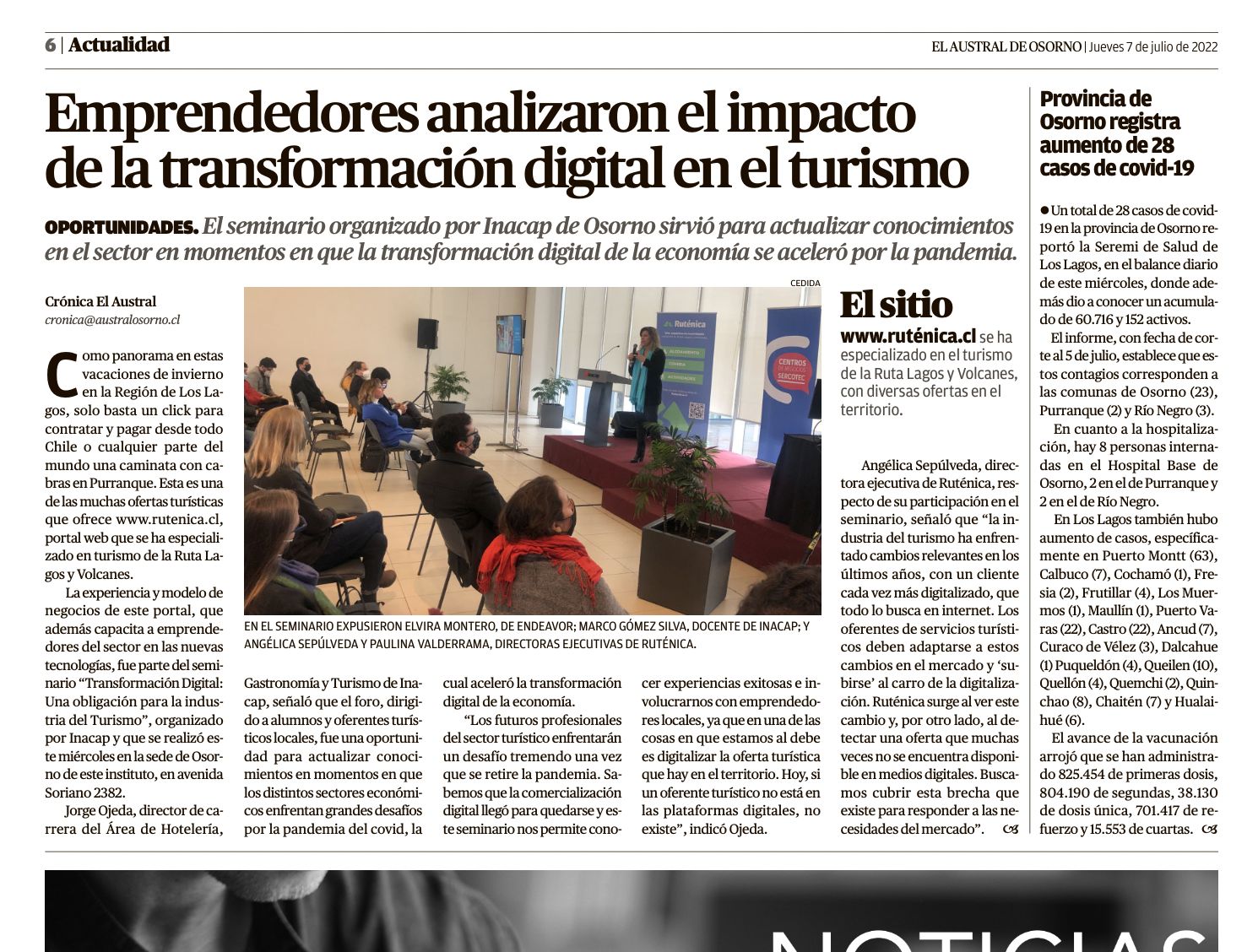 Ruténica in Diario Austral de Osorno: Entrepreneurs analyzed the impact of digital transformation on tourism
