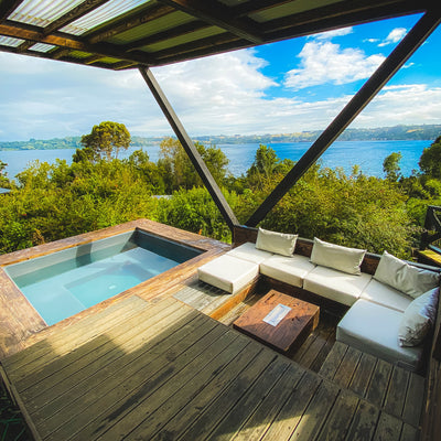 Hot Tub overlooking Lake Llanquihue at sunset or weekend